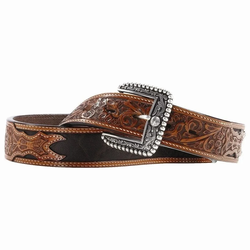 Ariat Elephant Grain Leather Belt Silver Buckle Western Cowboy Size 32 A100117